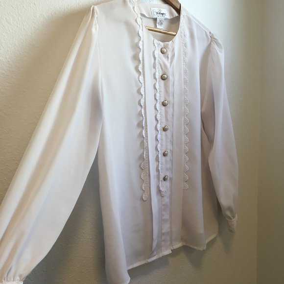 Vintage 80s - 90s Blouse with Lace Detail - Picture 2 of 7